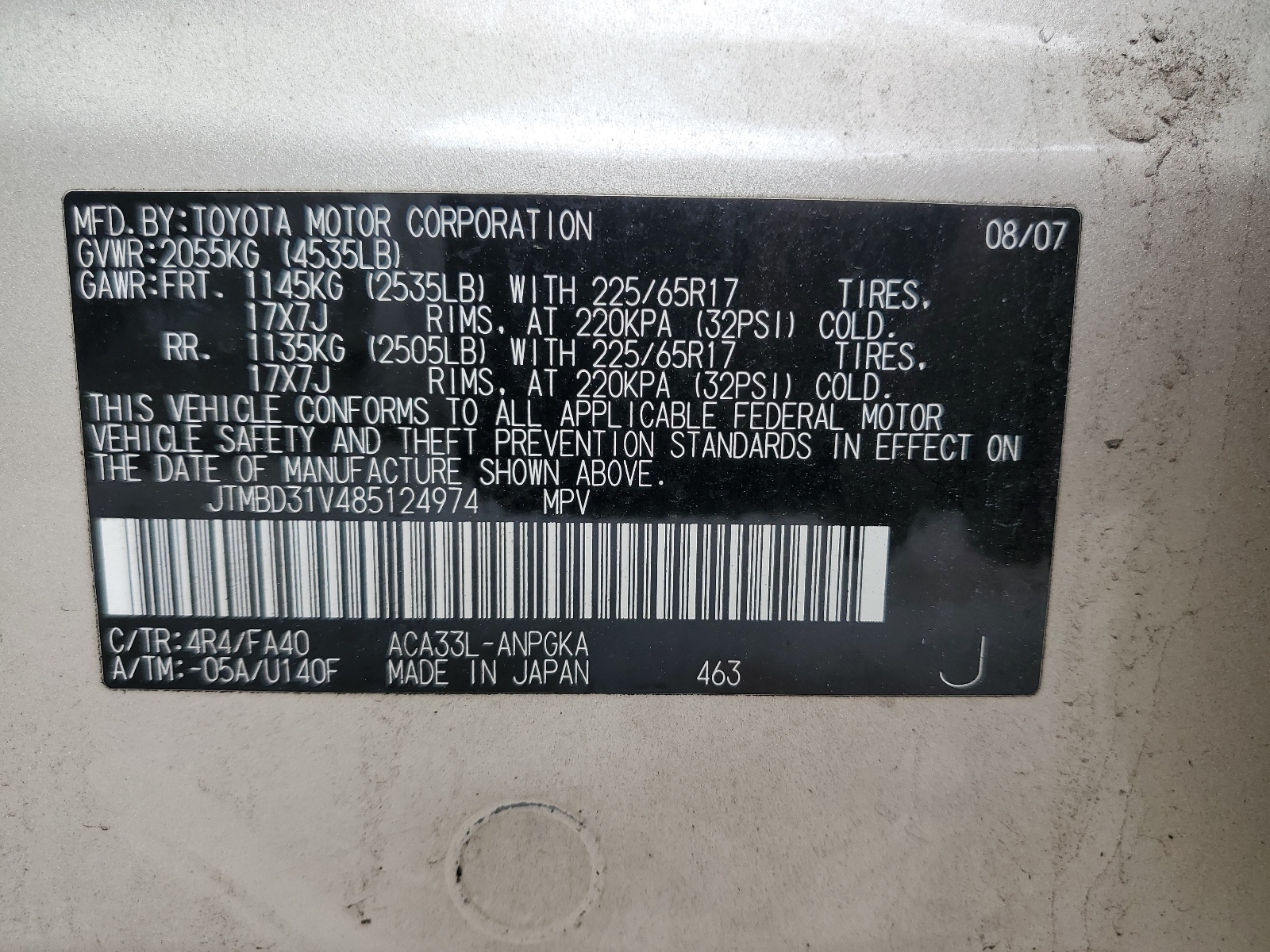 JTMBD31V485124974 2008 Toyota Rav4 Limited