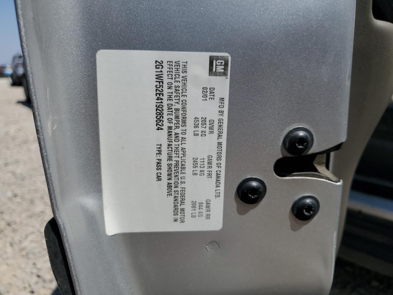 2001 Chevrolet Impala VIN: 2G1WF52E419285624 Lot: 63482434