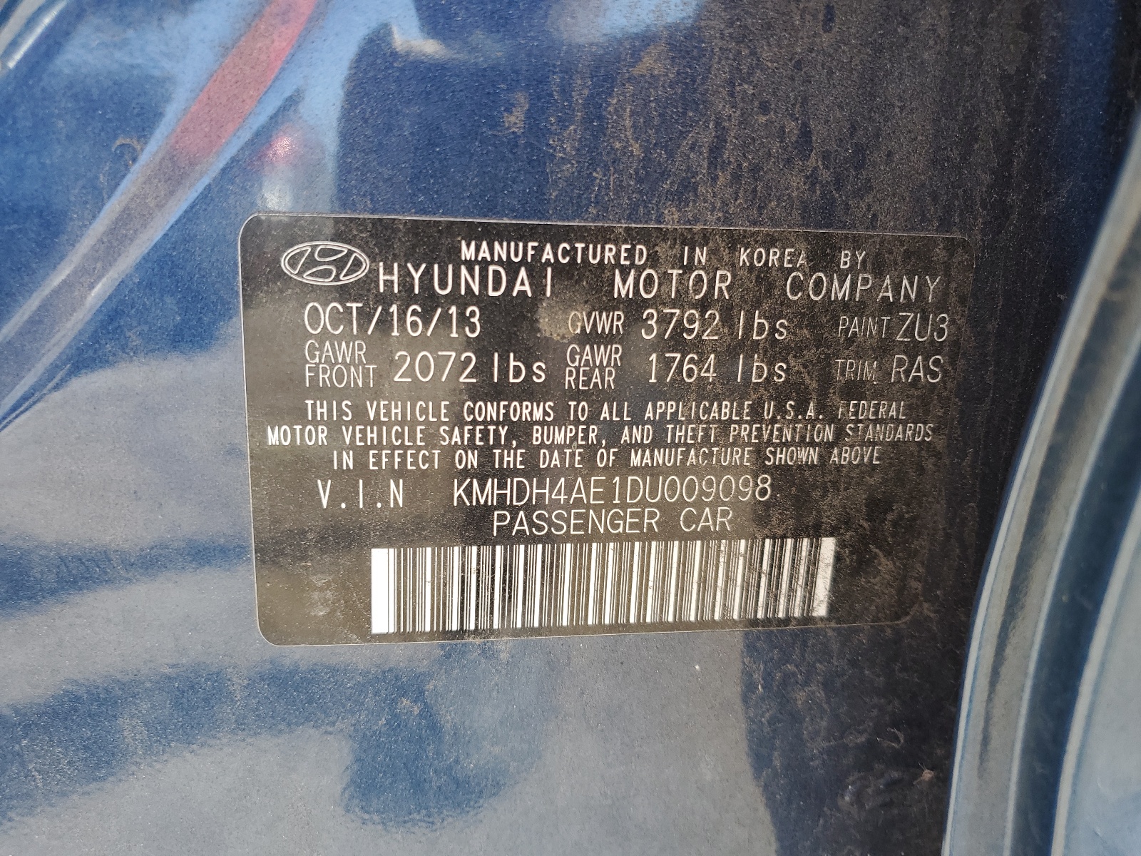 KMHDH4AE1DU009098 2013 Hyundai Elantra Gls