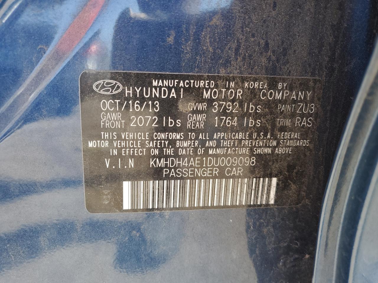 2013 Hyundai Elantra Gls VIN: KMHDH4AE1DU009098 Lot: 65197414