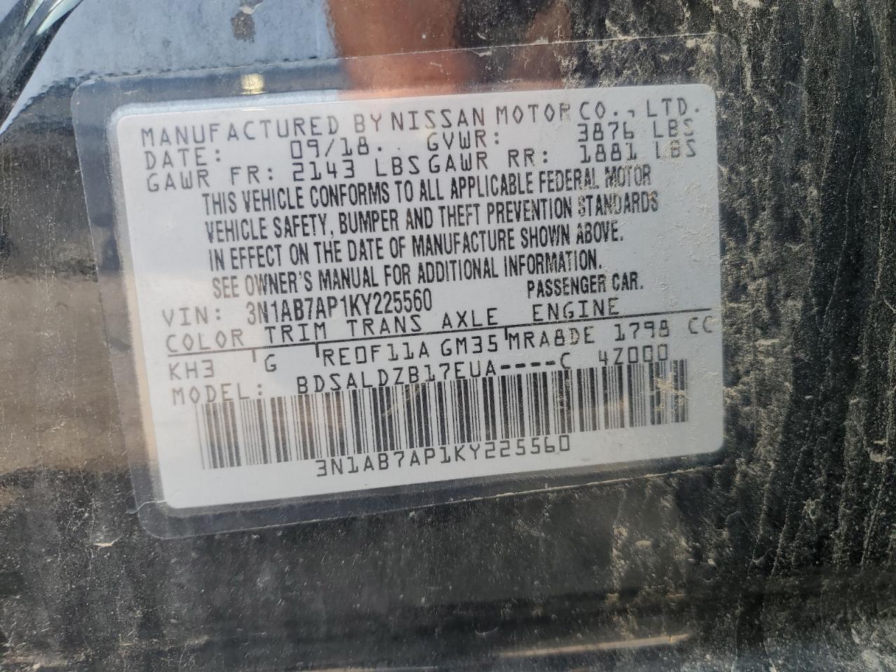 3N1AB7AP1KY225560 2019 Nissan Sentra S