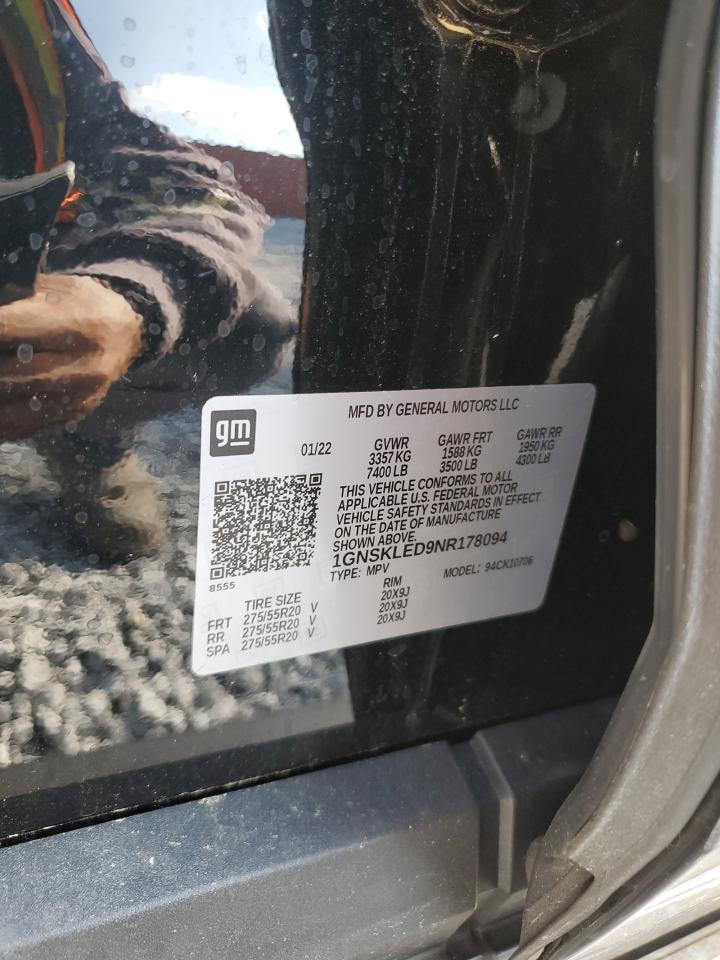 2022 Chevrolet Tahoe K1500 VIN: 1GNSKLED9NR178094 Lot: 64313634