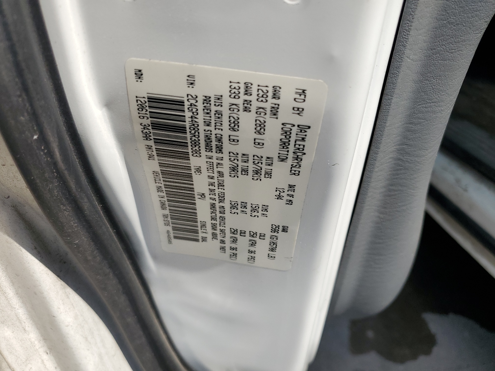 2C4GP44R85R386383 2005 Chrysler Town & Country Lx