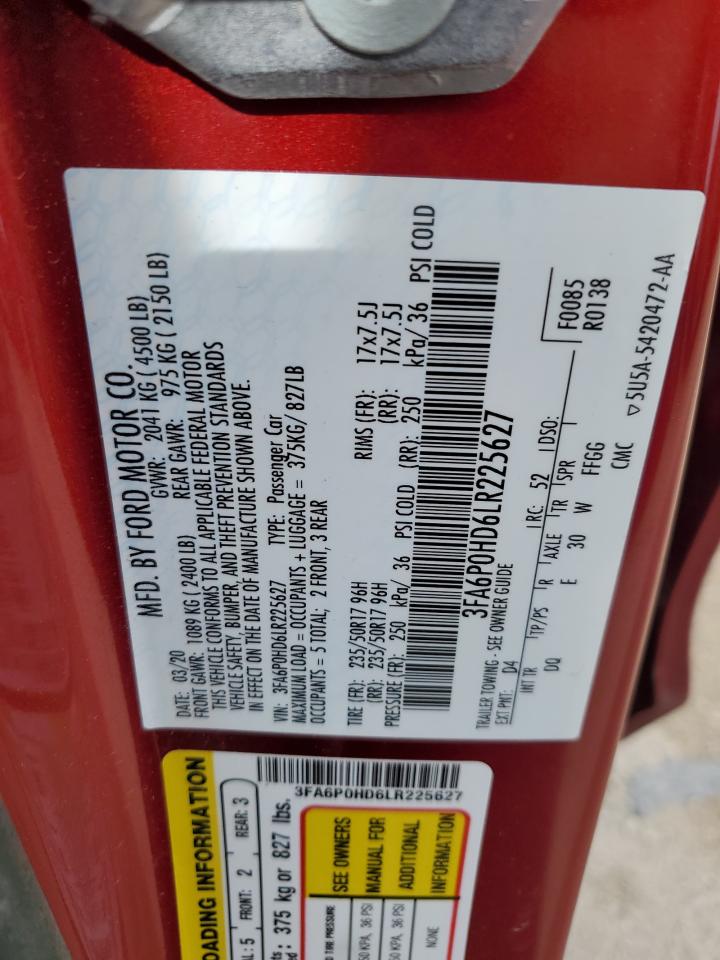 2020 Ford Fusion Se VIN: 3FA6P0HD6LR225627 Lot: 63914224