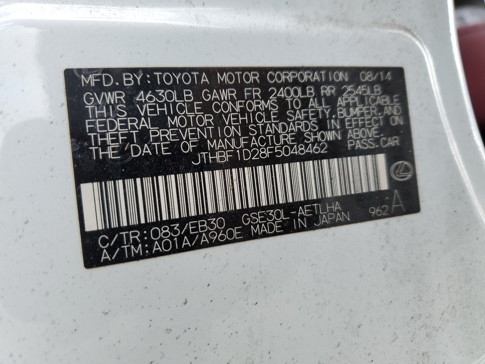 JTHBF1D28F5048462 2015 Lexus Is 250