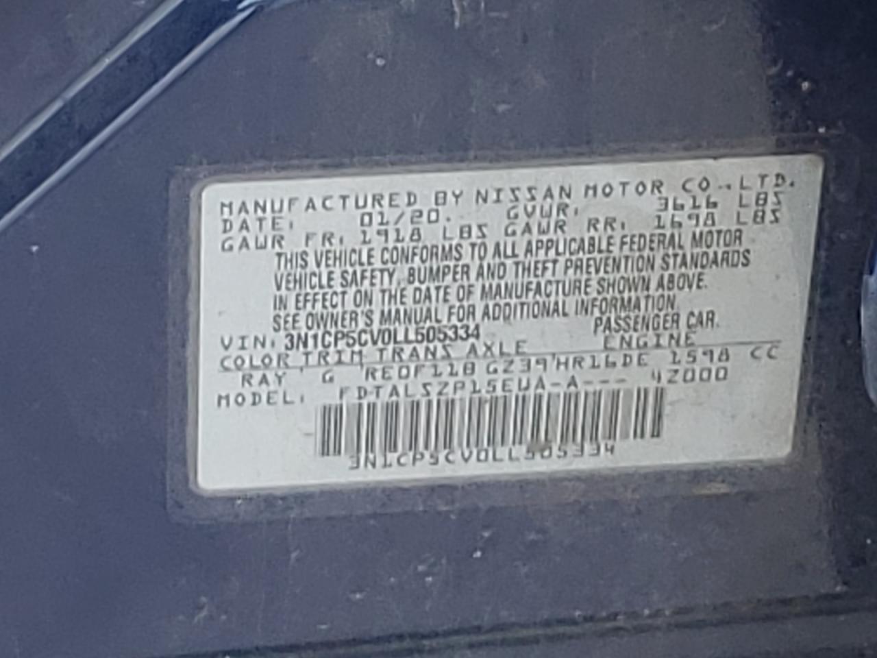 2020 Nissan Kicks Sv VIN: 3N1CP5CV0LL505334 Lot: 62686764