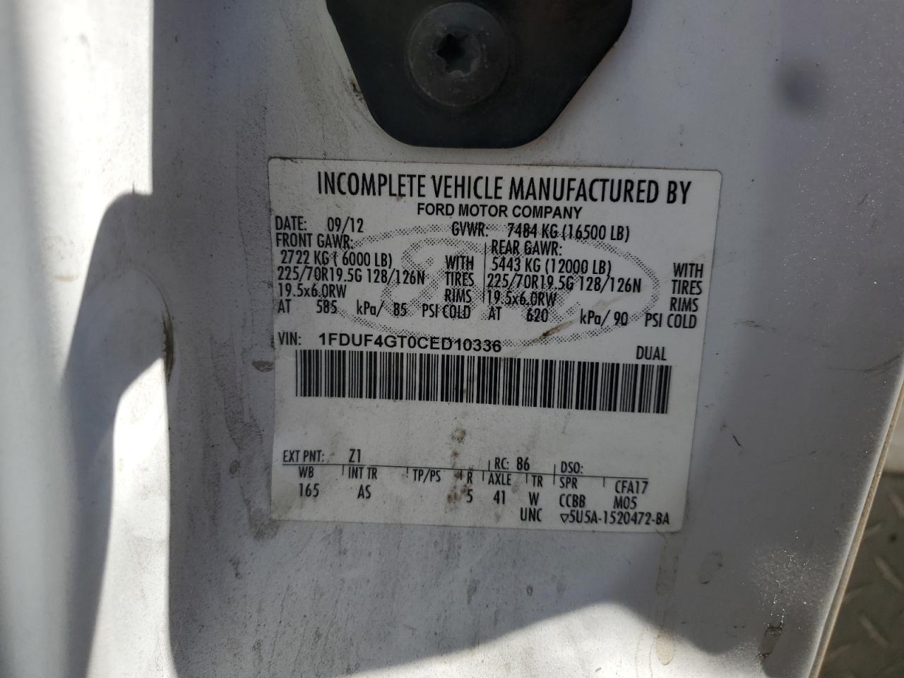 2012 Ford F450 Super Duty VIN: 1FDUF4GT0CED10336 Lot: 64108274