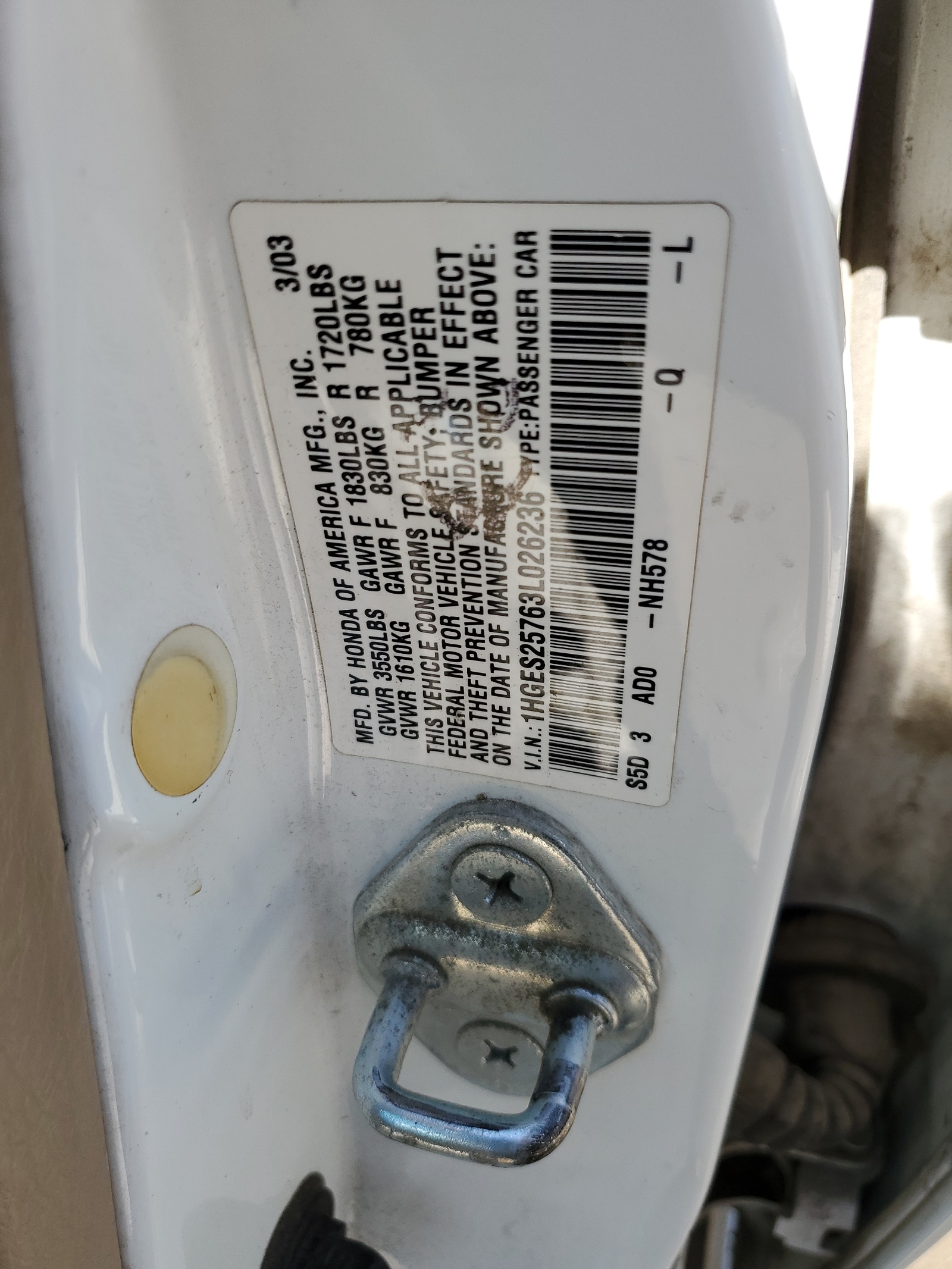 1HGES25763L026236 2003 Honda Civic Ex