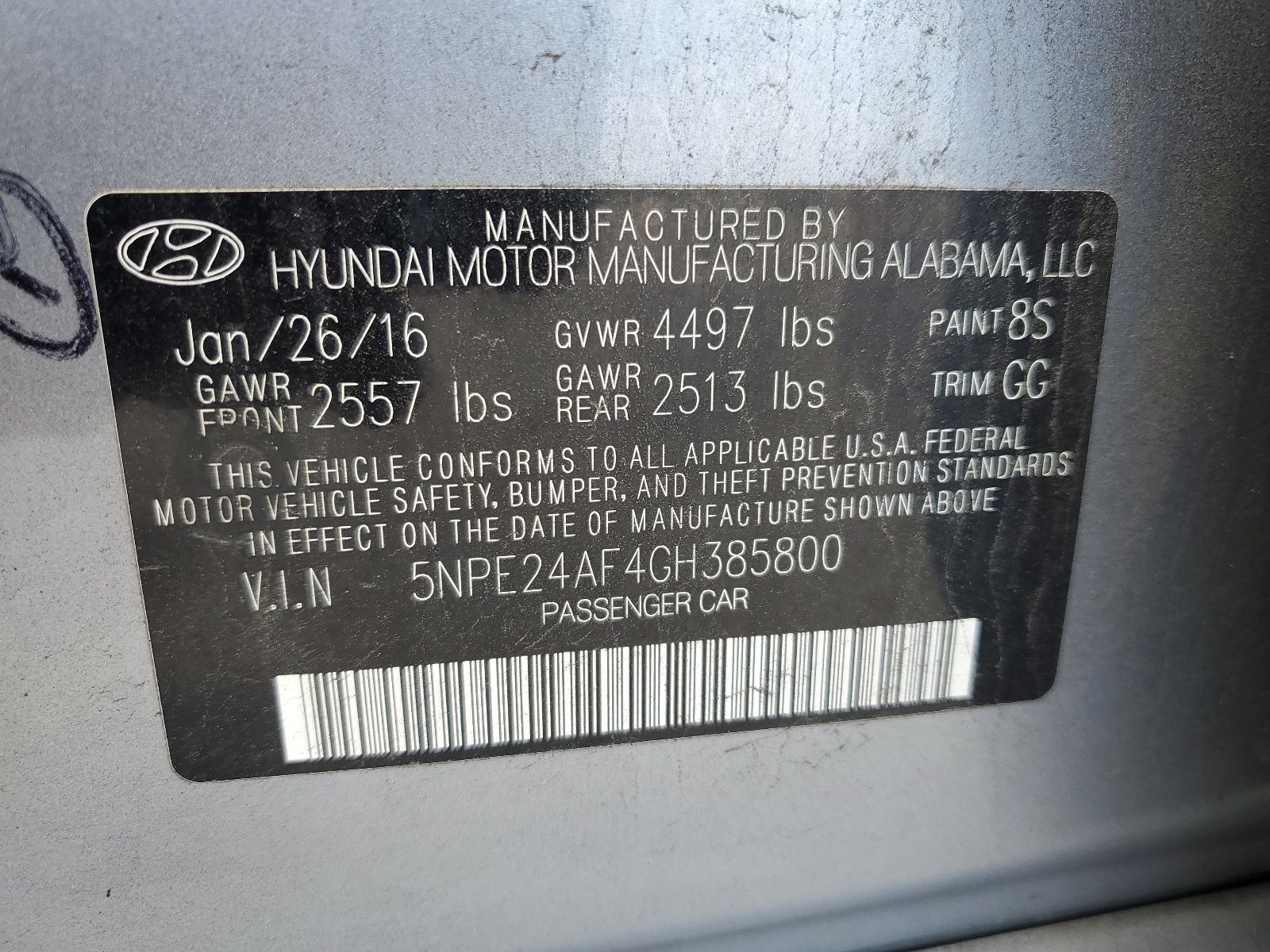 5NPE24AF4GH385800 2016 Hyundai Sonata Se