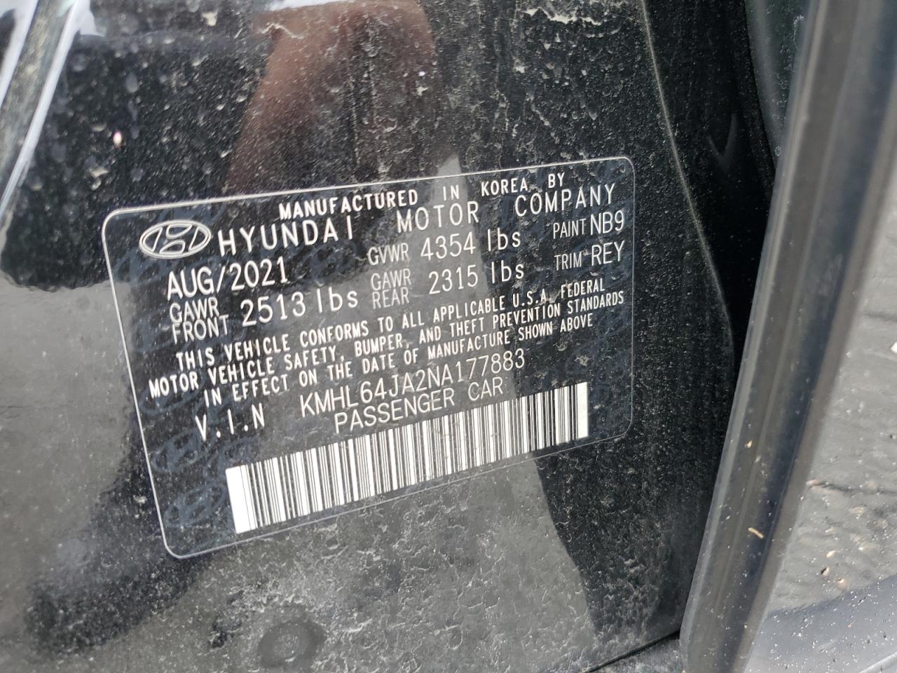 2022 Hyundai Sonata Sel VIN: KMHL64JA2NA177883 Lot: 63185704