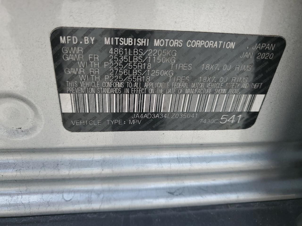 JA4AD3A34LZ035041 2020 MITSUBISHI OUTLANDER - Image 13