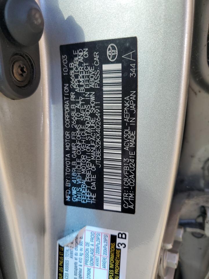 2004 Toyota Camry Le VIN: JTDBE32KX40264911 Lot: 63928584