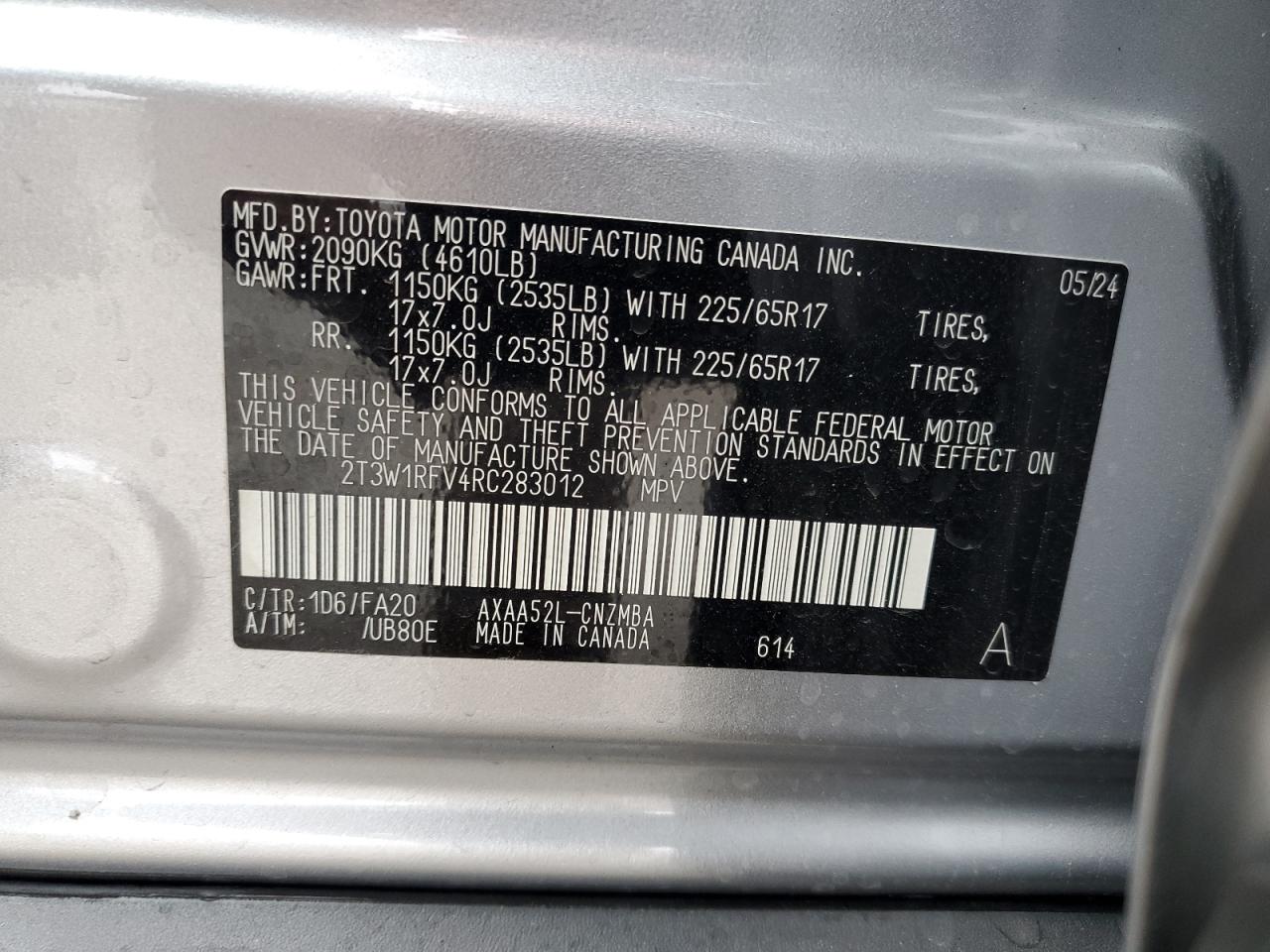 2024 Toyota Rav4 Xle VIN: 2T3W1RFV4RC283012 Lot: 65293414