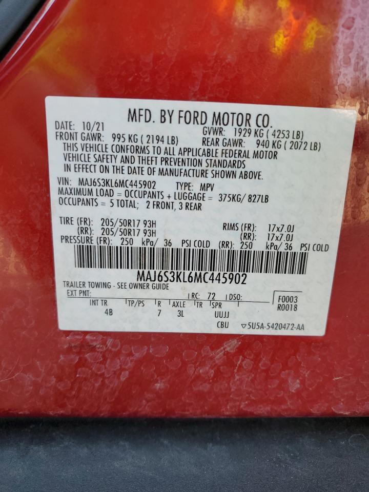 2021 Ford Ecosport Titanium VIN: MAJ6S3KL6MC445902 Lot: 64254314