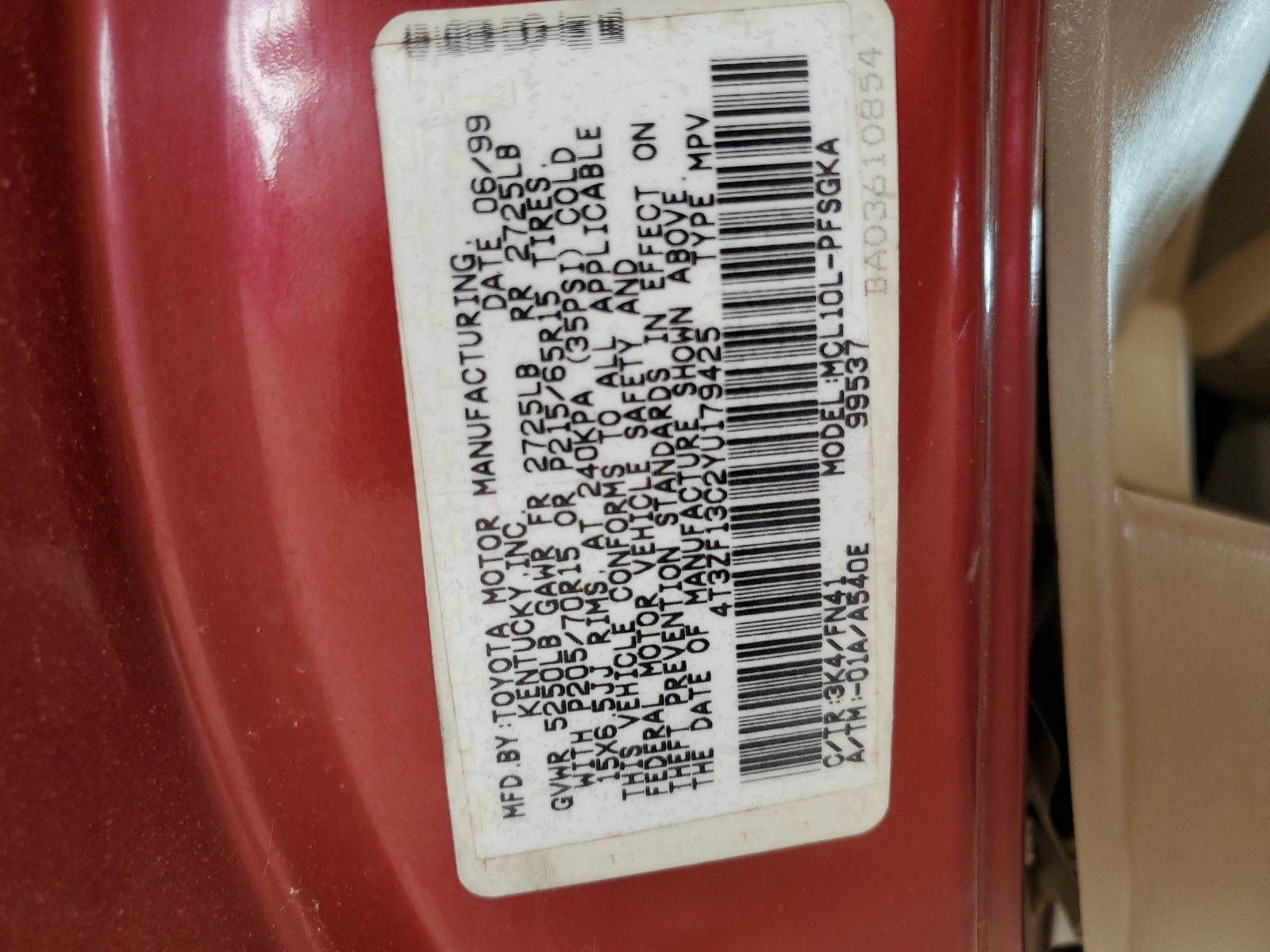 4T3ZF13C2YU179425 2000 Toyota Sienna Le