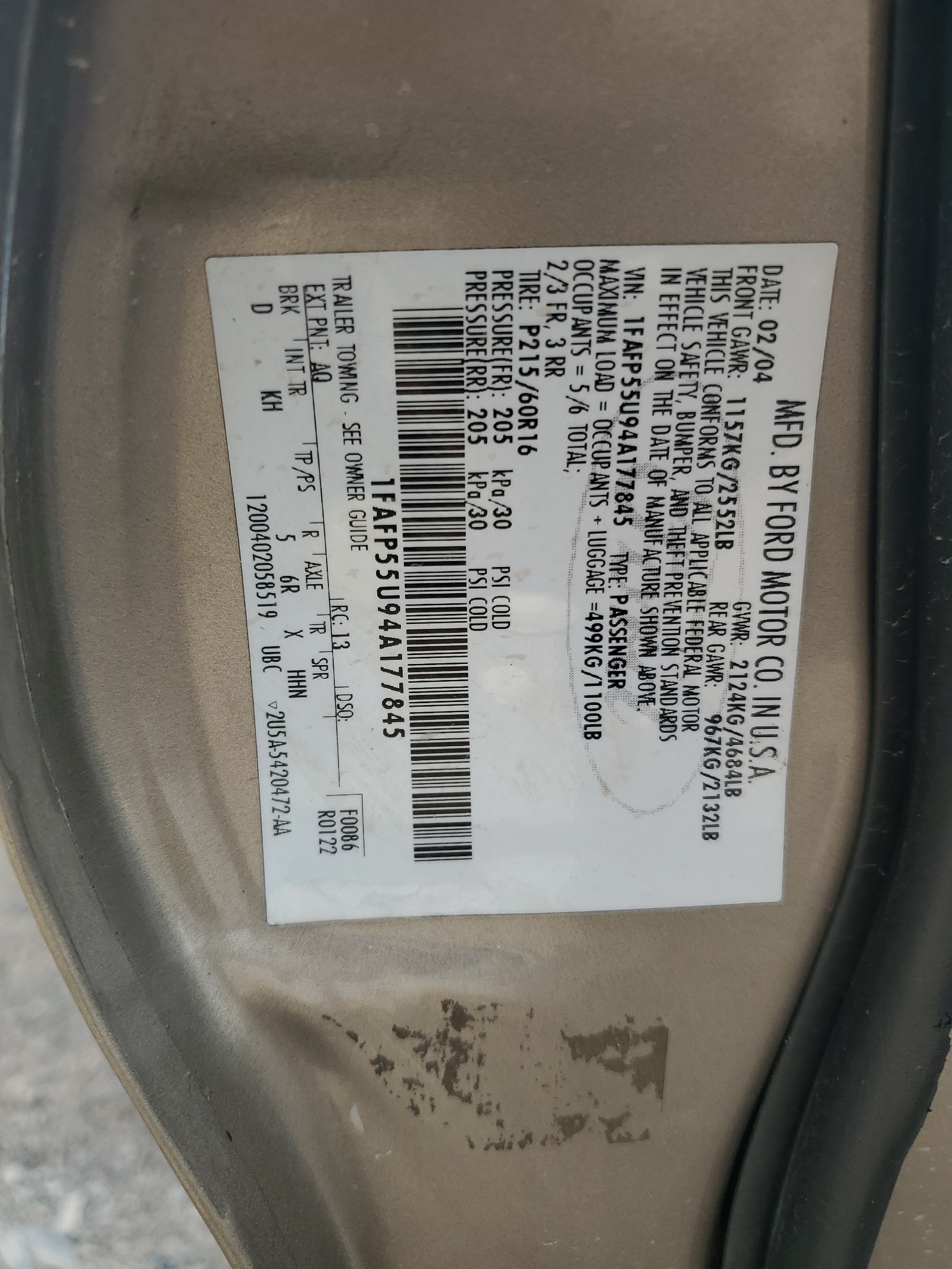 1FAFP55U94A177845 2004 Ford Taurus Ses