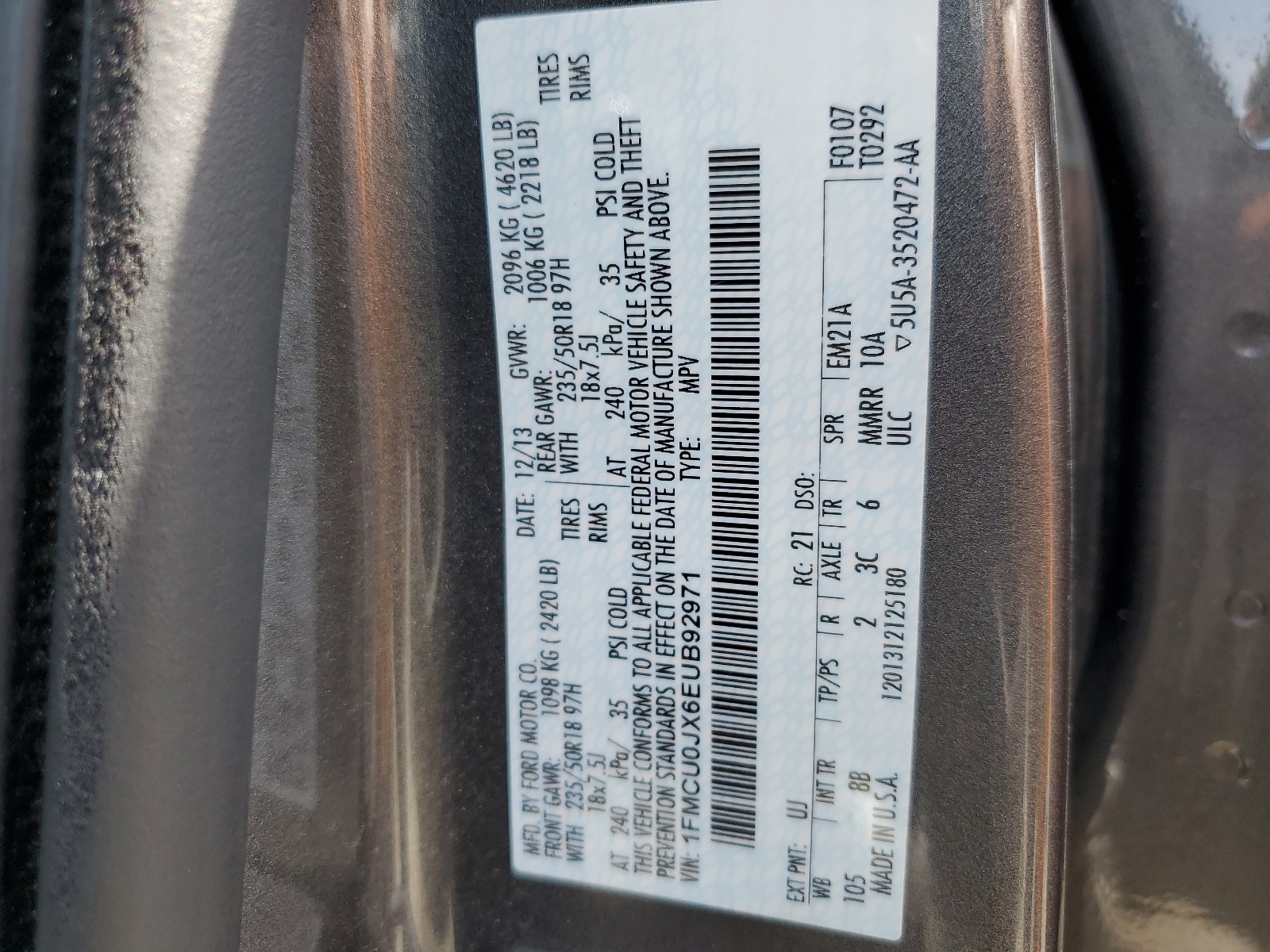 1FMCU0JX6EUB92971 2014 Ford Escape Titanium