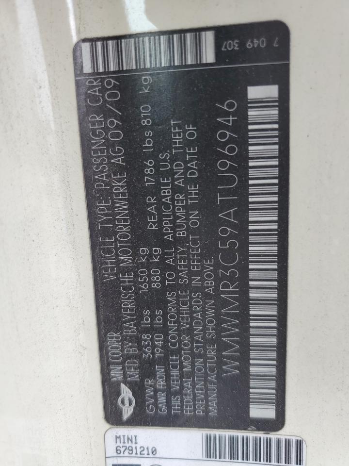 2010 Mini Cooper VIN: WMWMR3C59ATU96946 Lot: 63868484