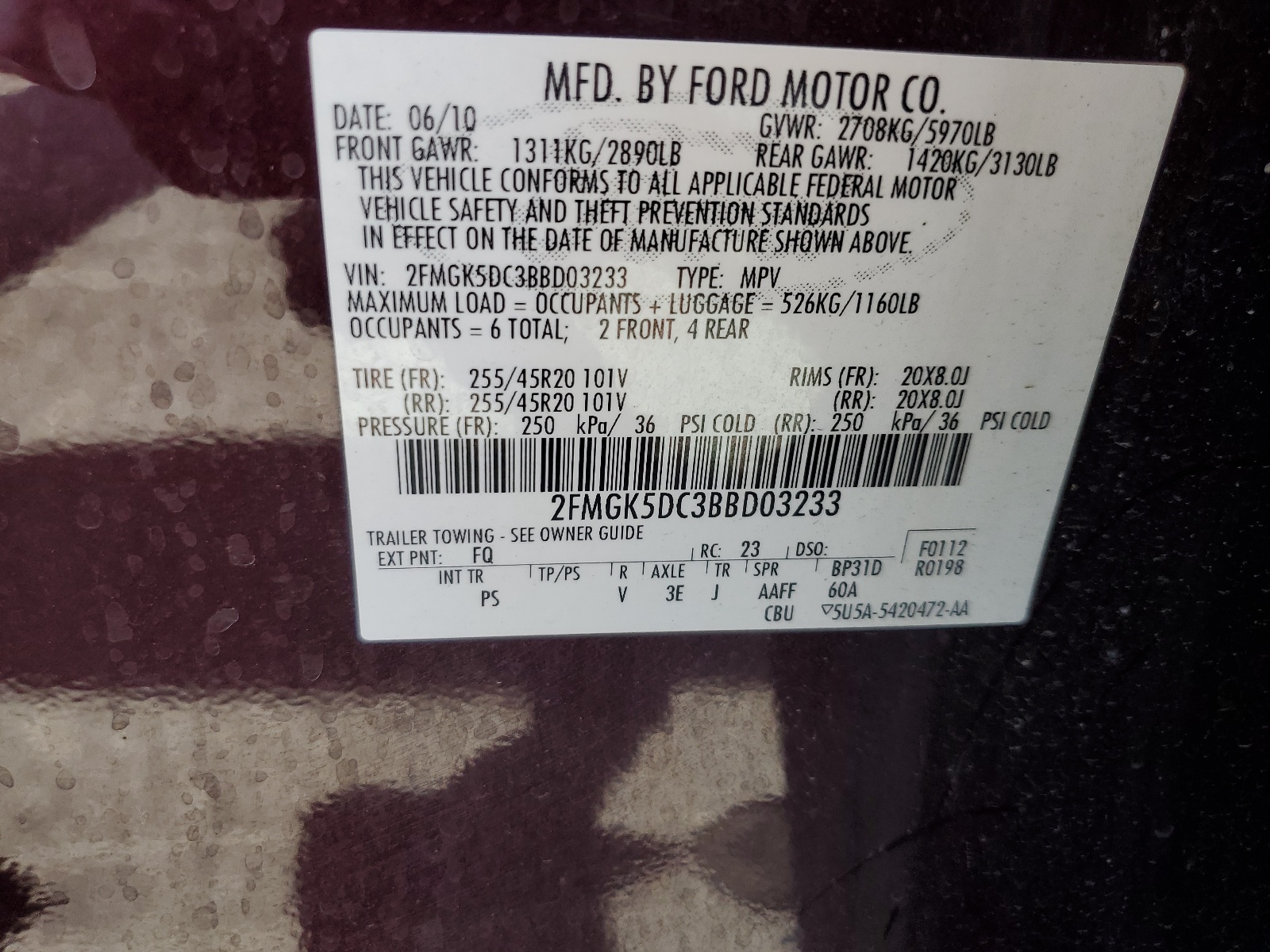 2FMGK5DC3BBD03233 2011 Ford Flex Limited