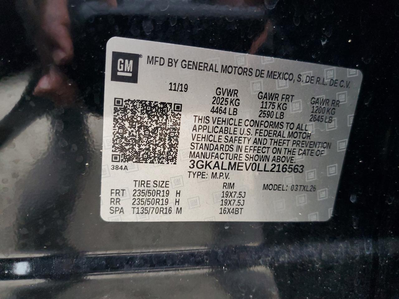 3GKALMEV0LL216563 2020 GMC Terrain Sle