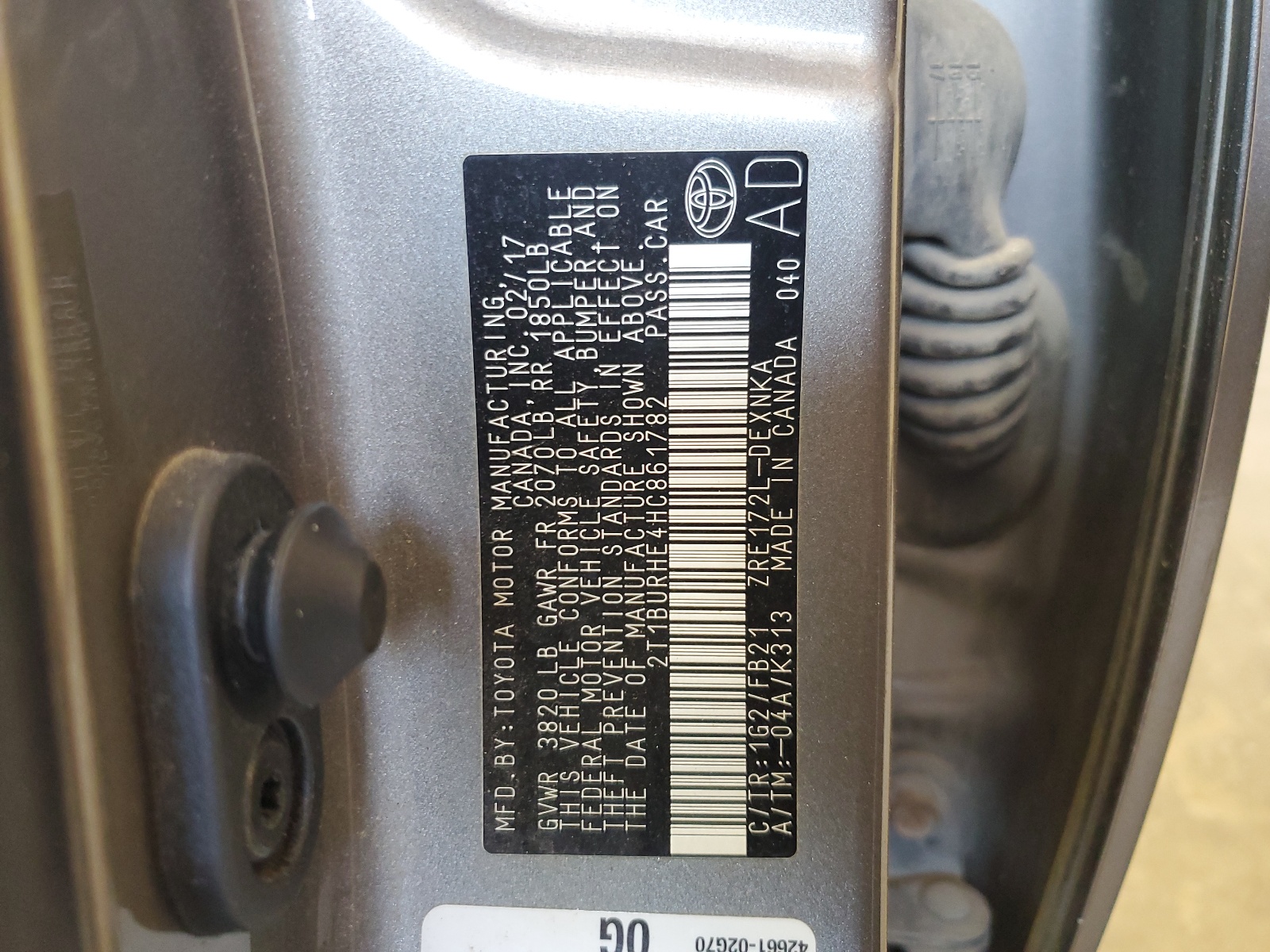 2T1BURHE4HC861782 2017 Toyota Corolla L