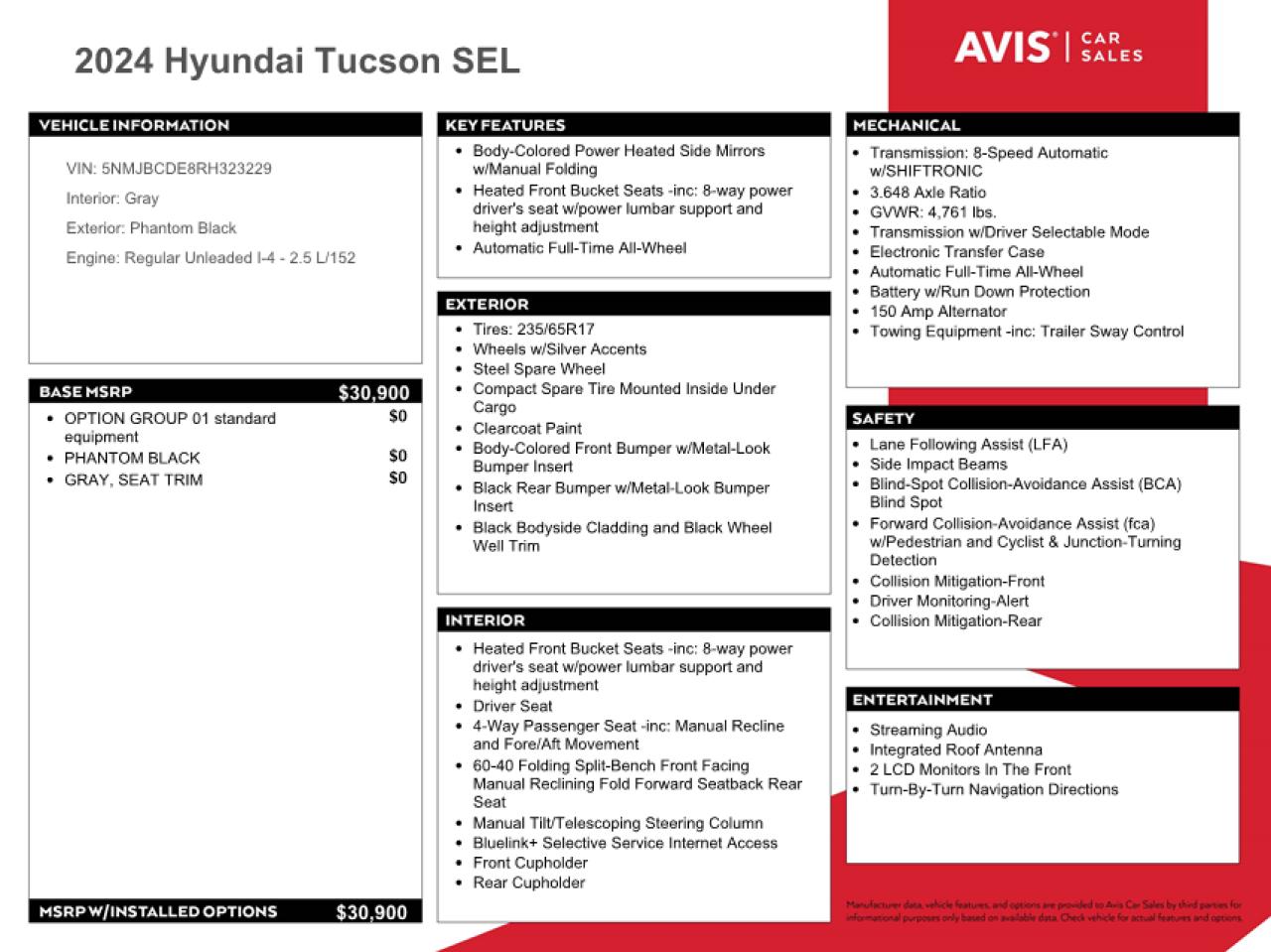 2024 Hyundai Tucson Sel VIN: 5NMJBCDE8RH323229 Lot: 63895714