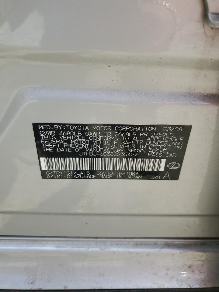 2008 Lexus Es 350 VIN: JTHBJ46G382235427 Lot: 65210244