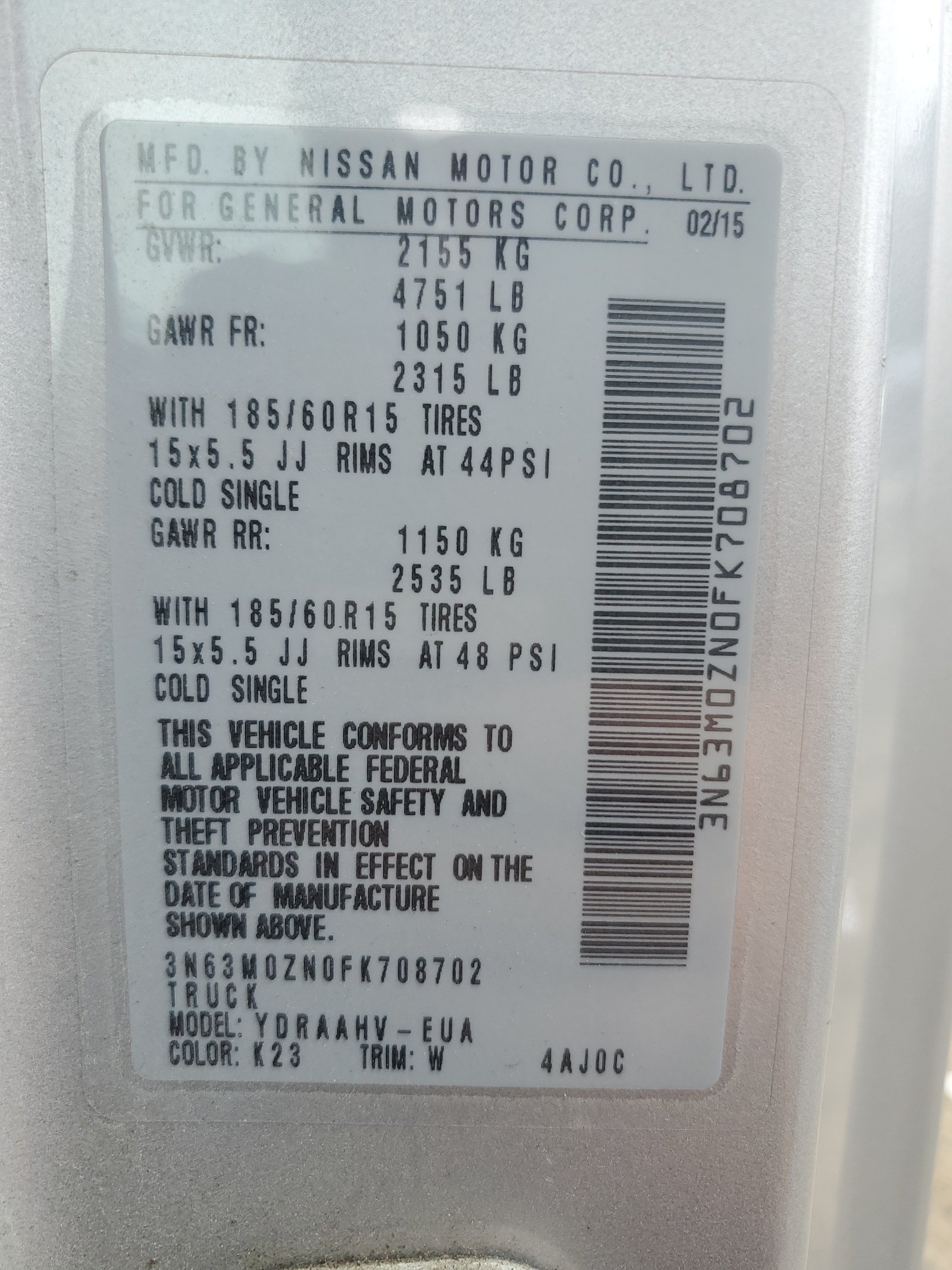 3N63M0ZN0FK708702 2015 Chevrolet City Express Lt