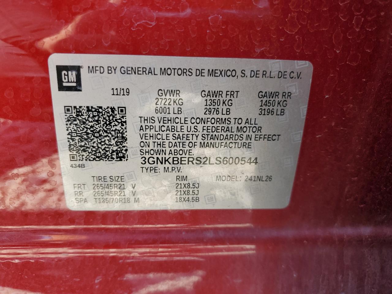 2020 Chevrolet Blazer Rs VIN: 3GNKBERS2LS600544 Lot: 64223514