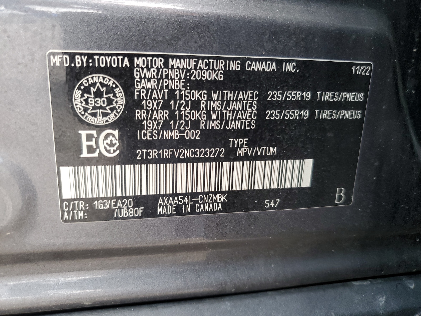 2T3R1RFV2NC323272 2022 Toyota Rav4 Xle