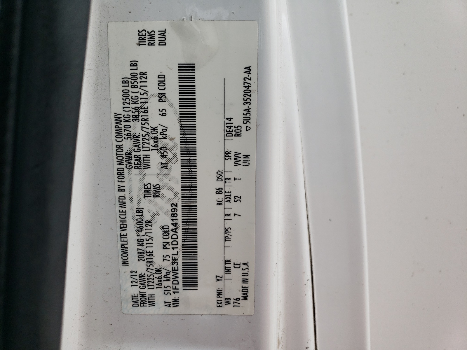 1FDWE3FL1DDA41892 2013 Ford Econoline E350 Super Duty Cutaway Van