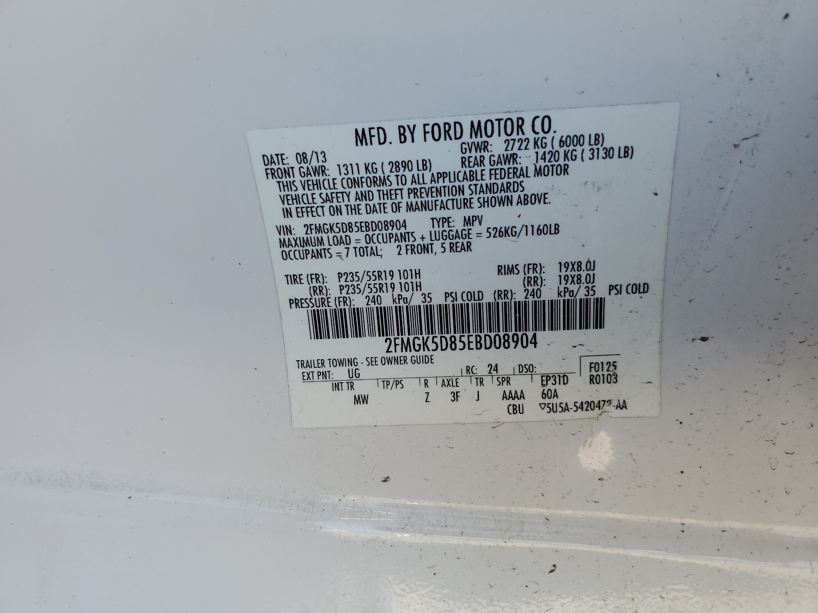 2FMGK5D85EBD08904 2014 Ford Flex Limited