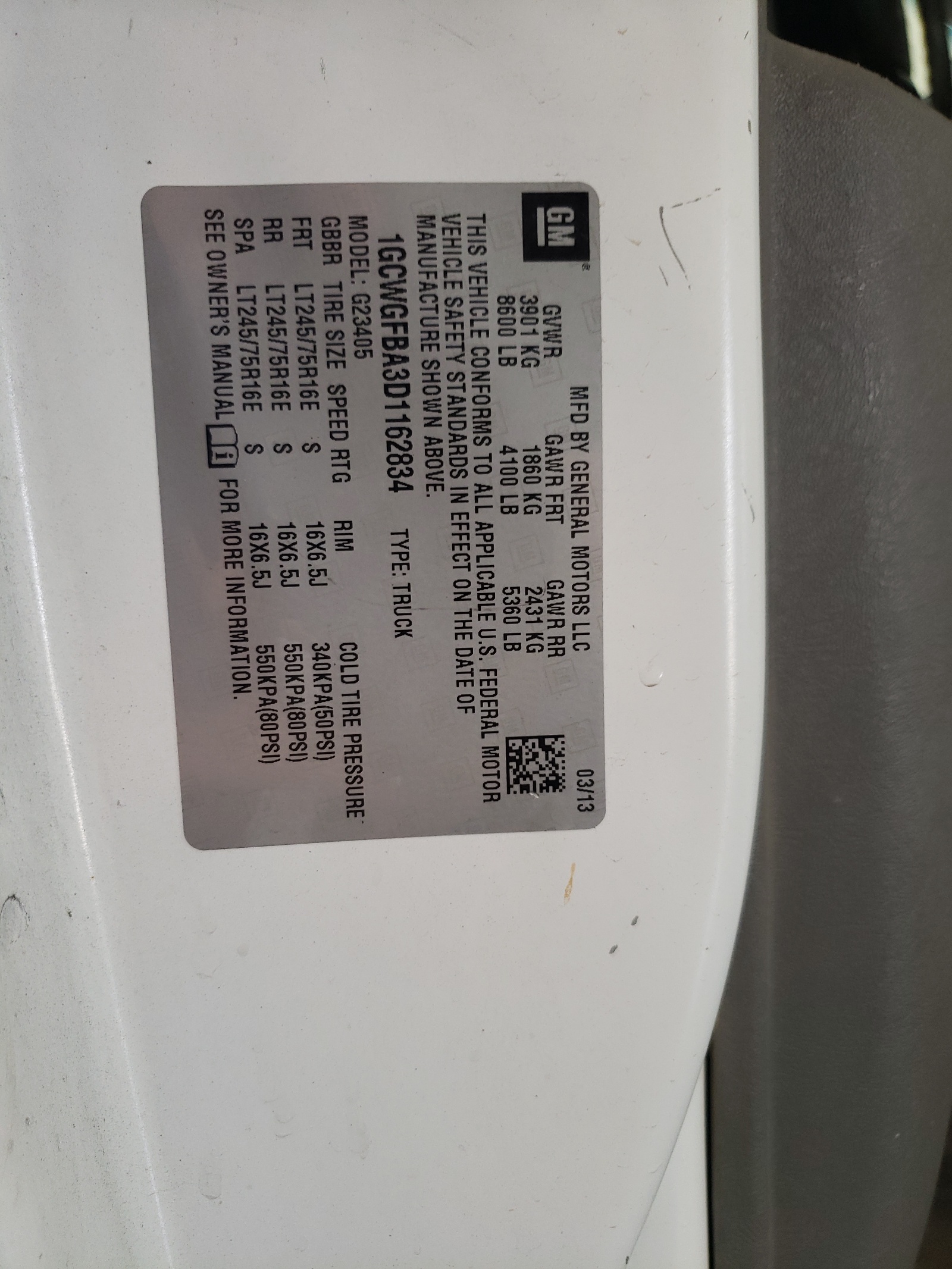 1GCWGFBA3D1162834 2013 Chevrolet Express G2500