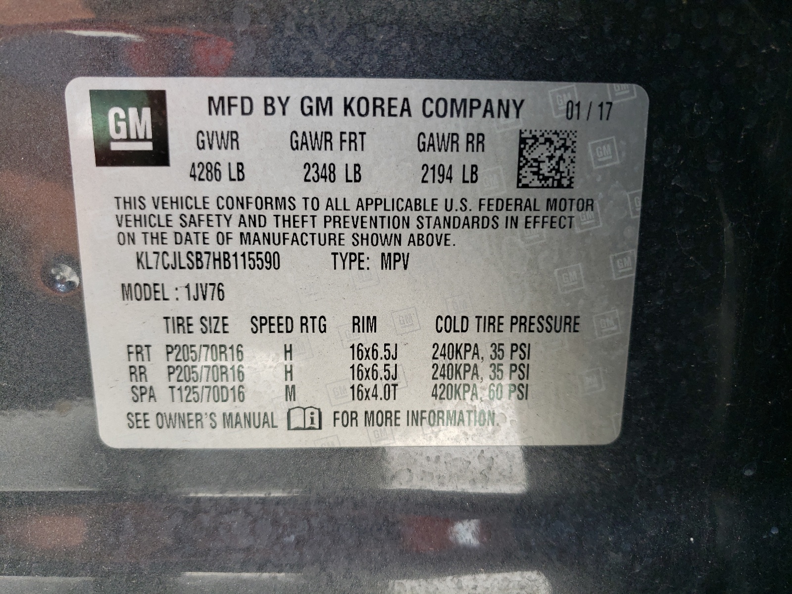 KL7CJLSB7HB115590 2017 Chevrolet Trax 1Lt