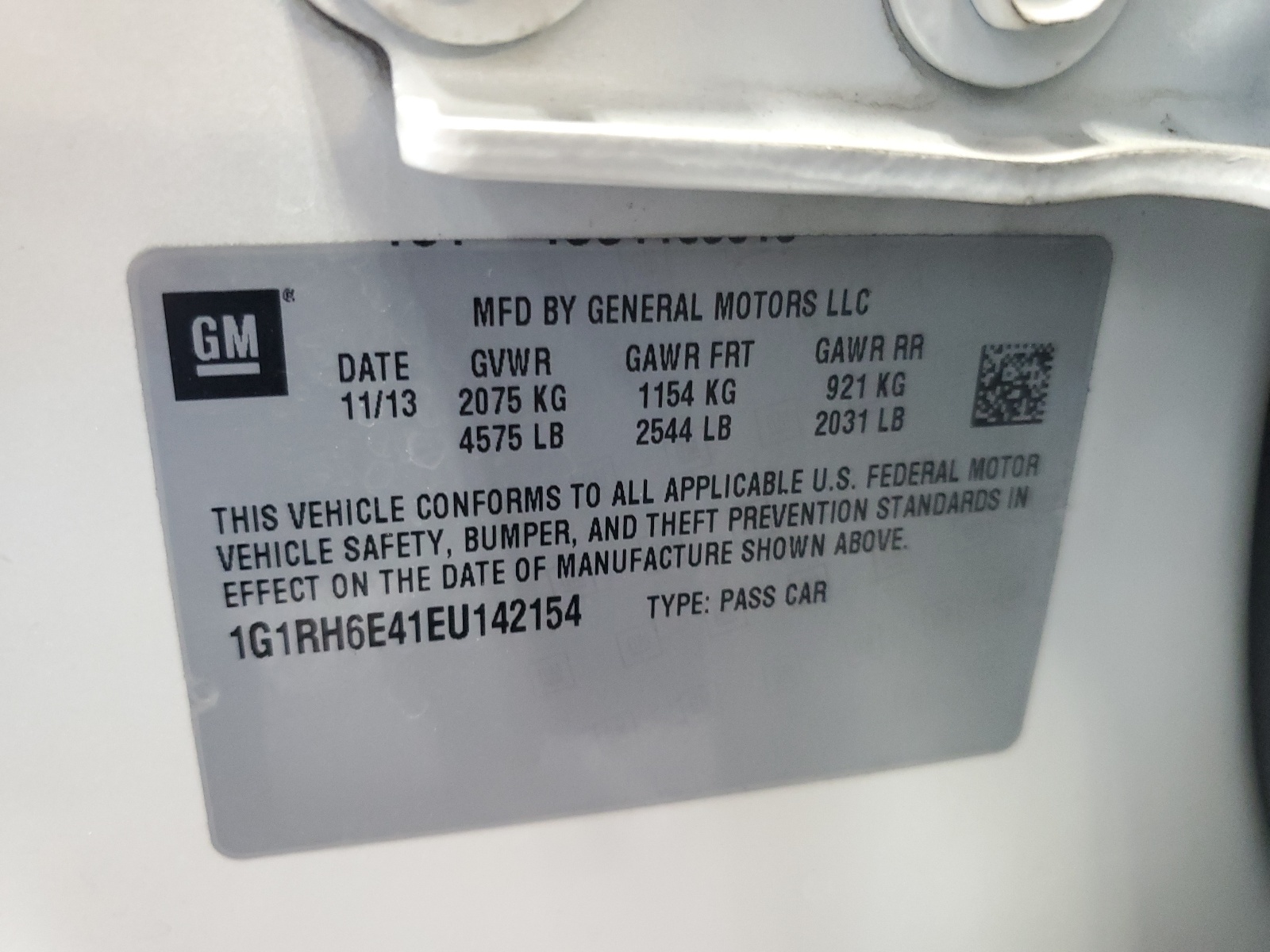 1G1RH6E41EU142154 2014 Chevrolet Volt
