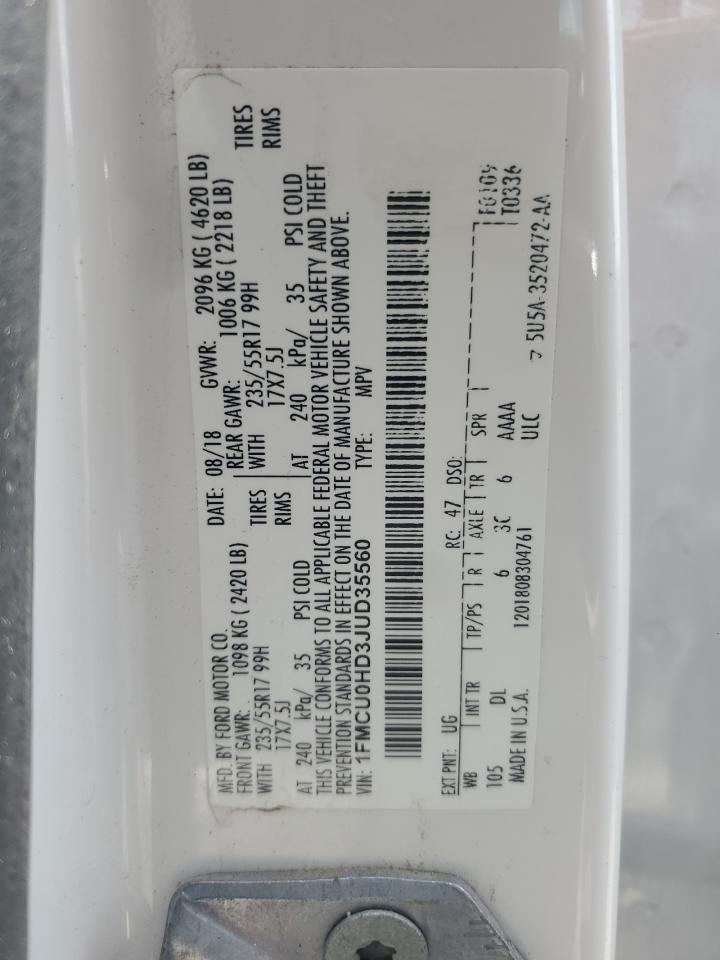 2018 Ford Escape Sel VIN: 1FMCU0HD3JUD35560 Lot: 64350554