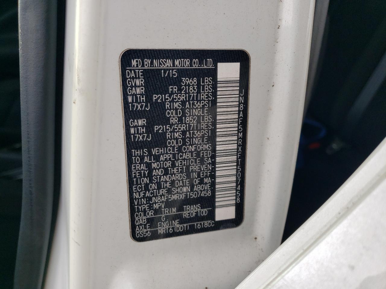 2015 Nissan Juke S VIN: JN8AF5MRXFT507458 Lot: 63114434