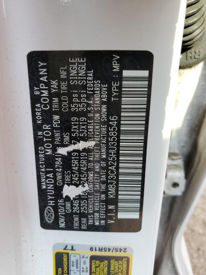 2017 Hyundai Tucson Limited VIN: KM8J3CA25HU358546 Lot: 64065084