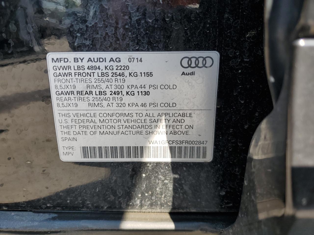 WA1GFCFS3FR002847 2015 Audi Q3 Prestige