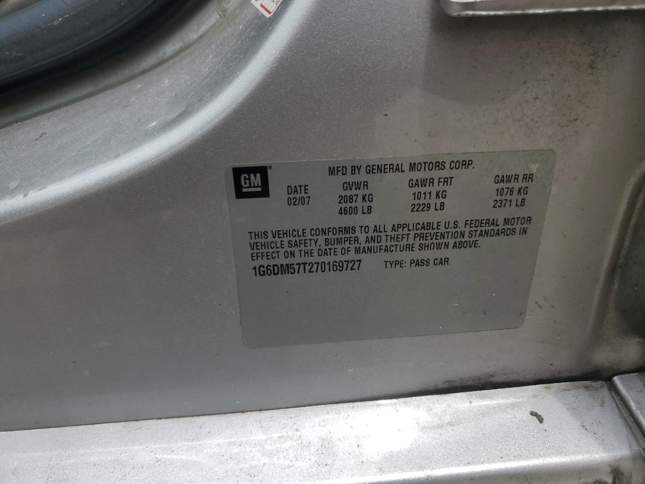 2007 Cadillac Cts VIN: 1G6DM57T270169727 Lot: 64154154