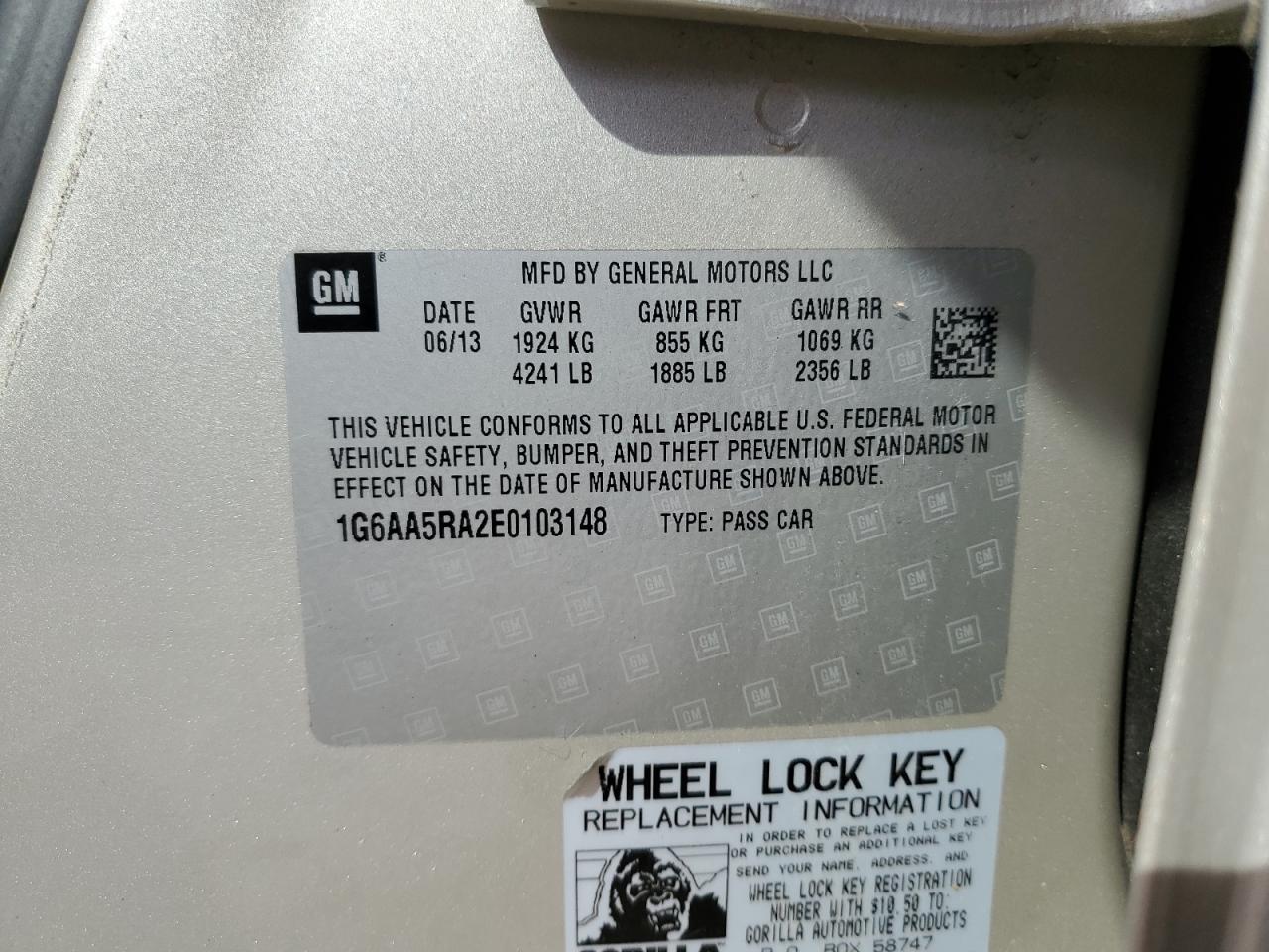 2014 Cadillac Ats VIN: 1G6AA5RA2E0103148 Lot: 65224934