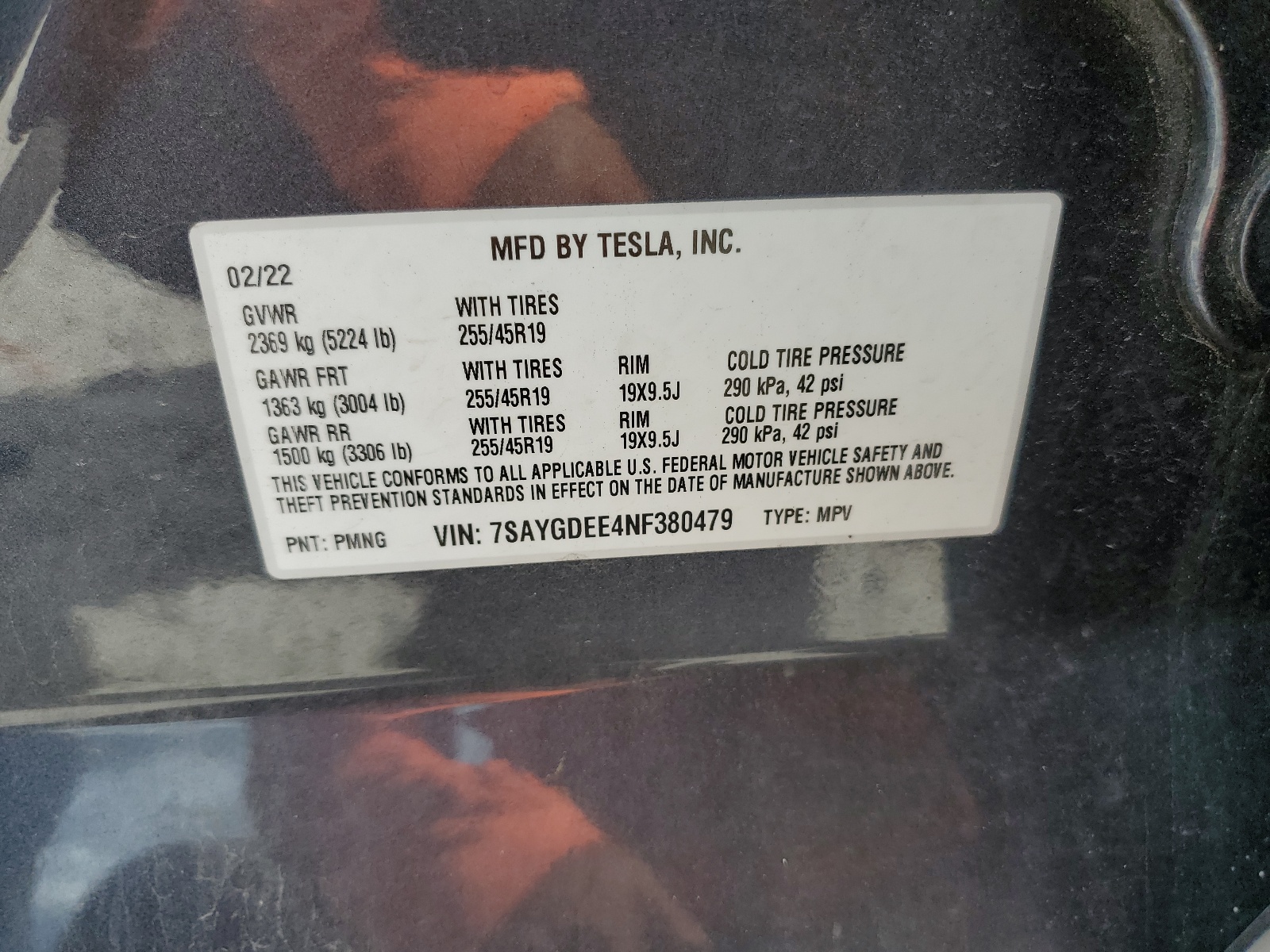 7SAYGDEE4NF380479 2022 Tesla Model Y