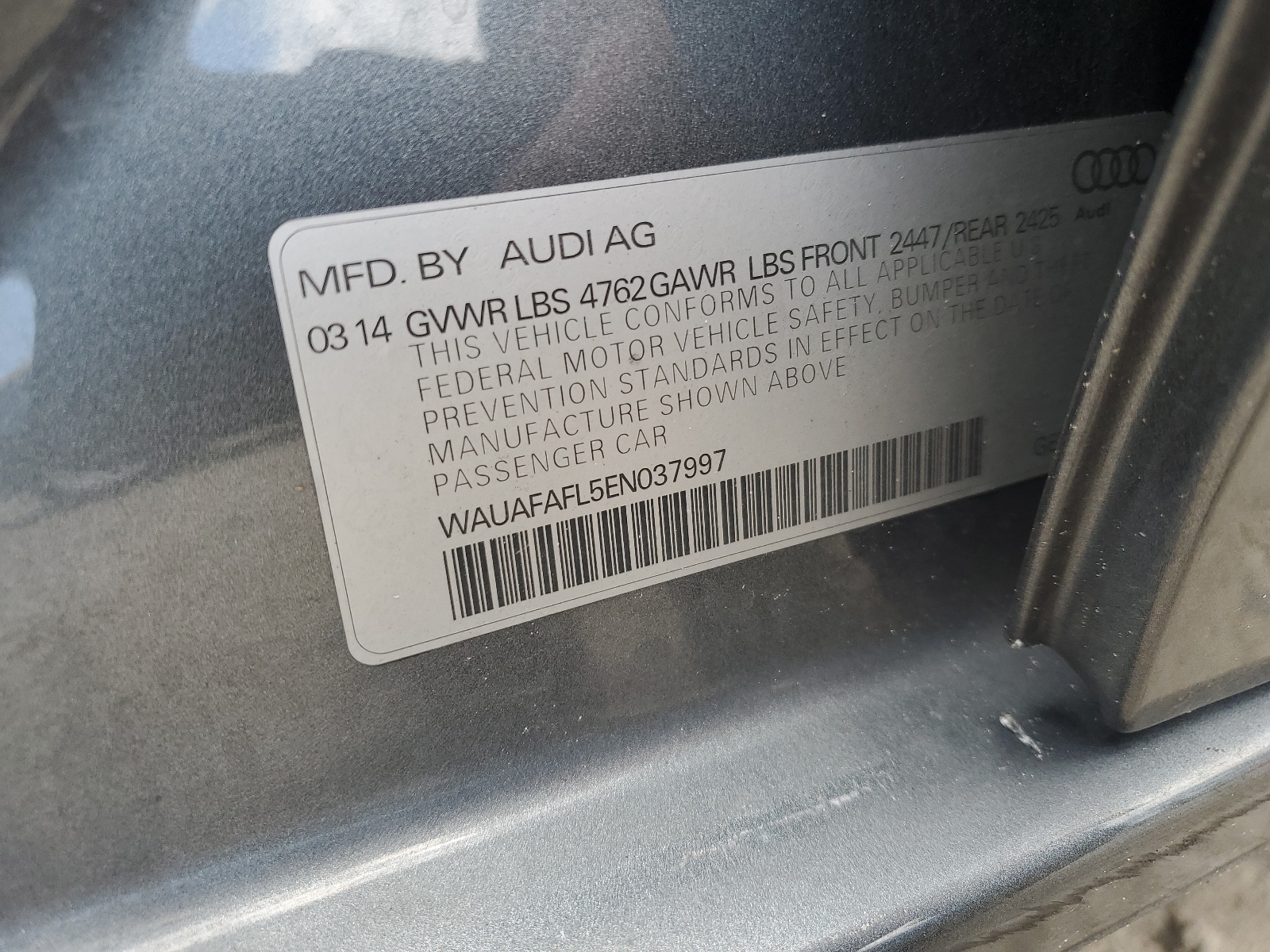 WAUAFAFL5EN037997 2014 Audi A4 Premium