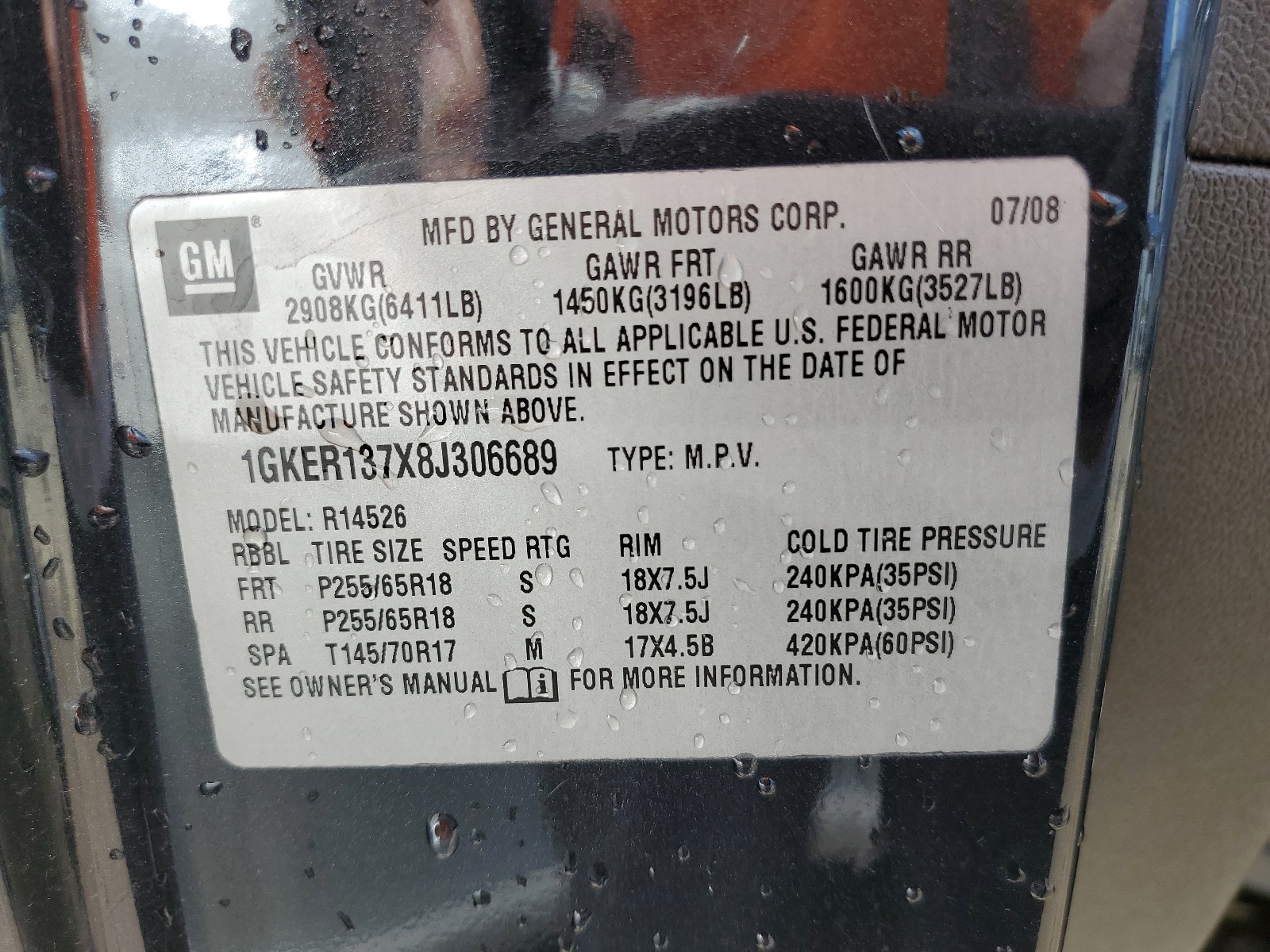 1GKER137X8J306689 2008 GMC Acadia Sle