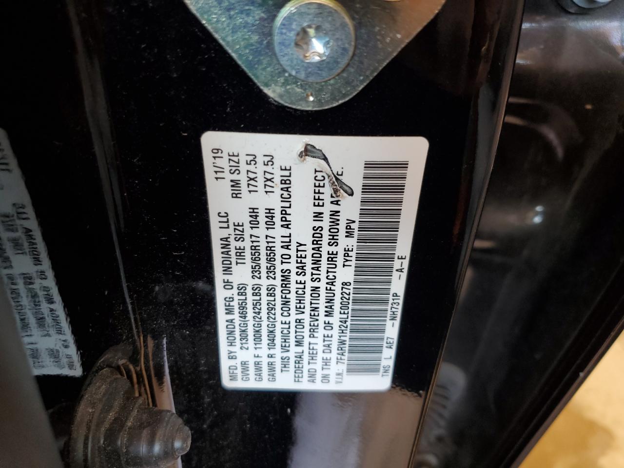 2020 Honda Cr-V Lx VIN: 7FARW1H24LE002278 Lot: 61725784