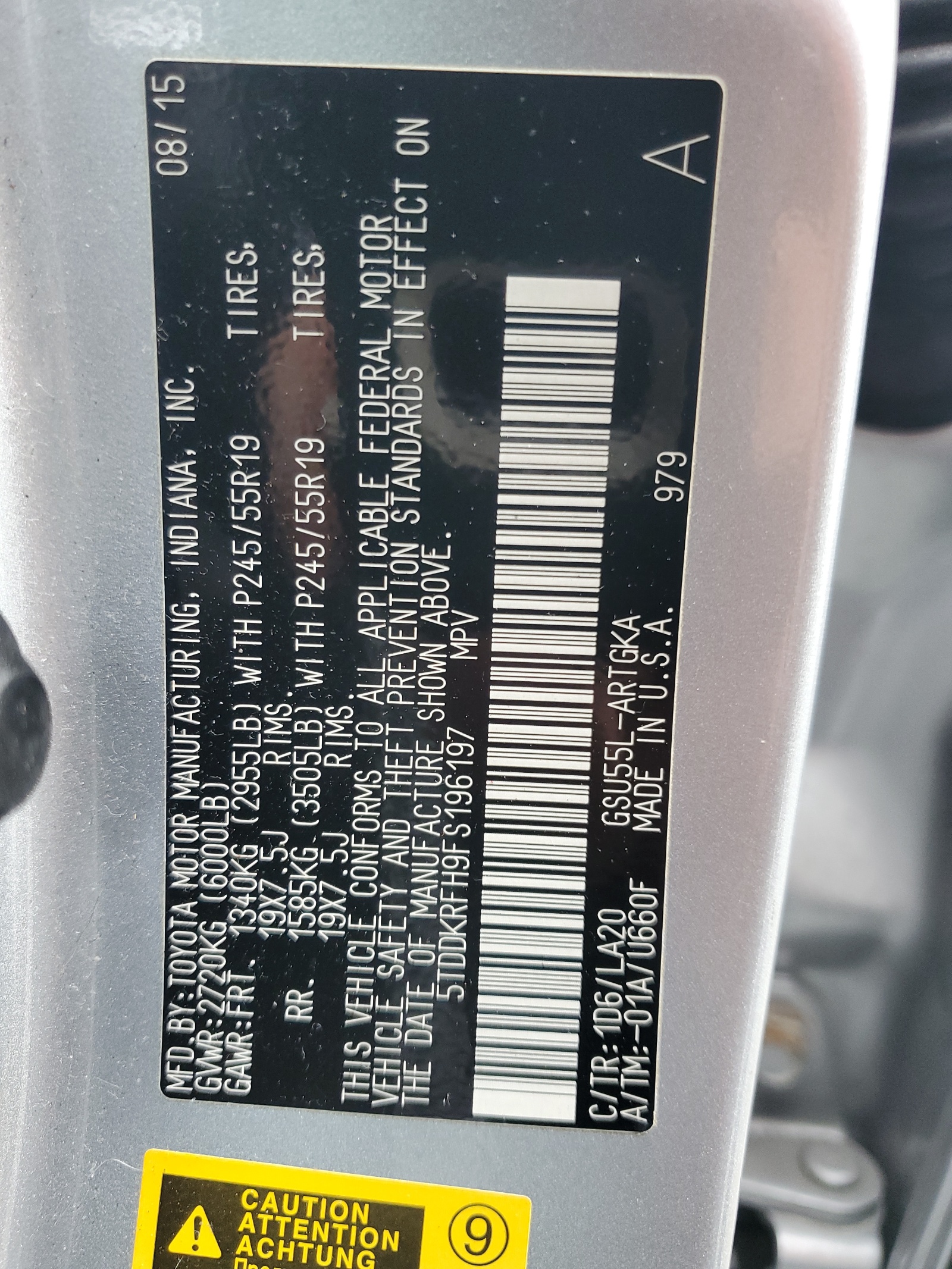 5TDDKRFH9FS196197 2015 Toyota Highlander Limited