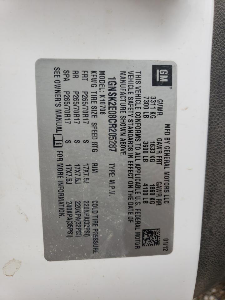 2012 Chevrolet Tahoe Special VIN: 1GNSK2E08CR205287 Lot: 60715984