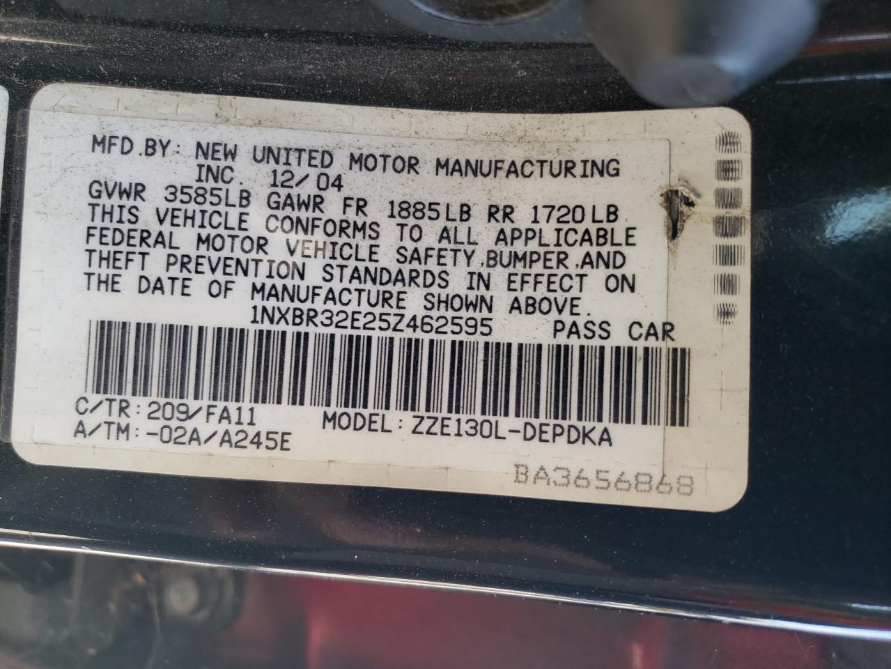 2005 Toyota Corolla Ce VIN: 1NXBR32E25Z462595 Lot: 63240324