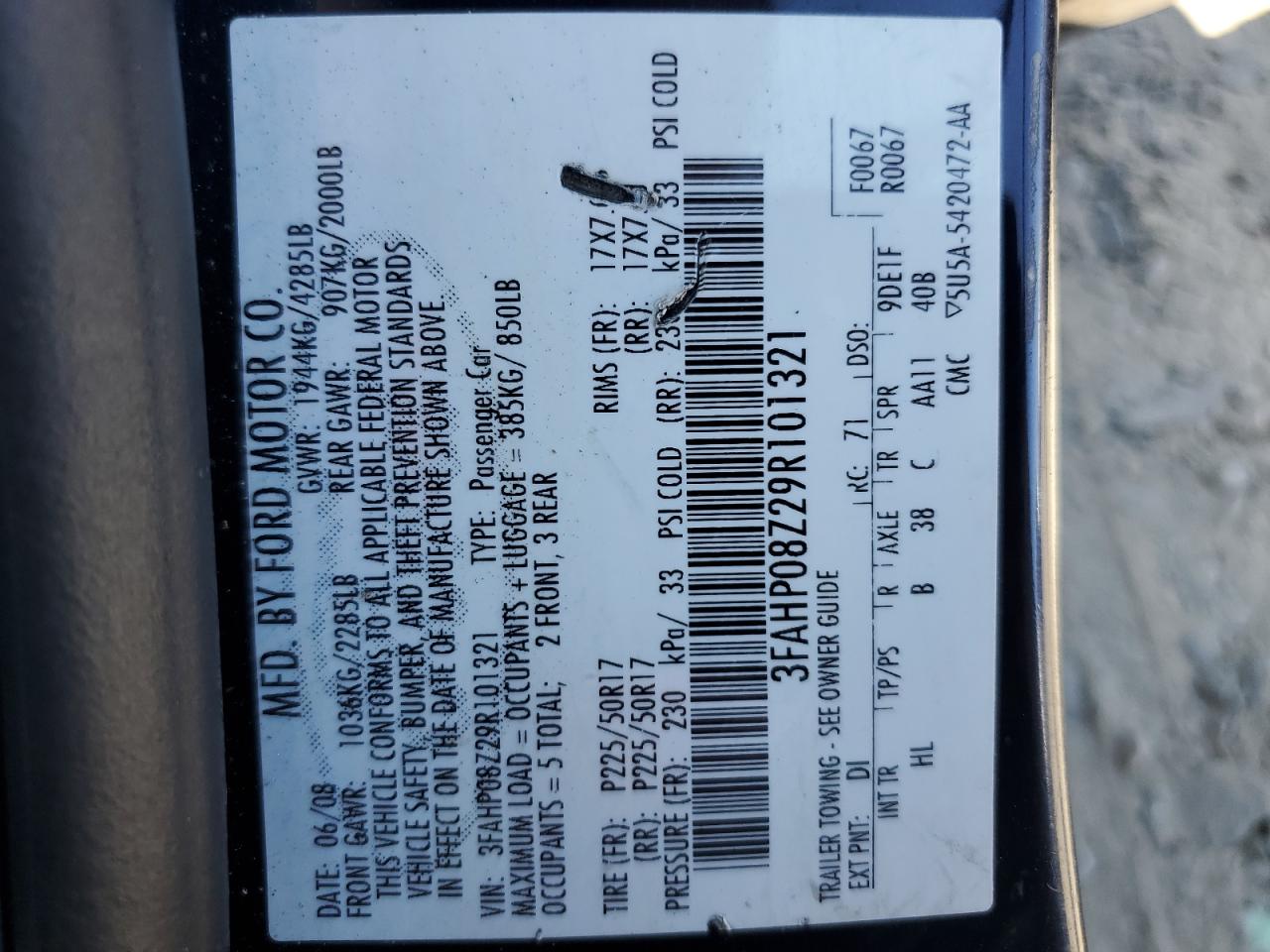 2009 Ford Fusion Sel VIN: 3FAHP08Z29R101321 Lot: 64812304