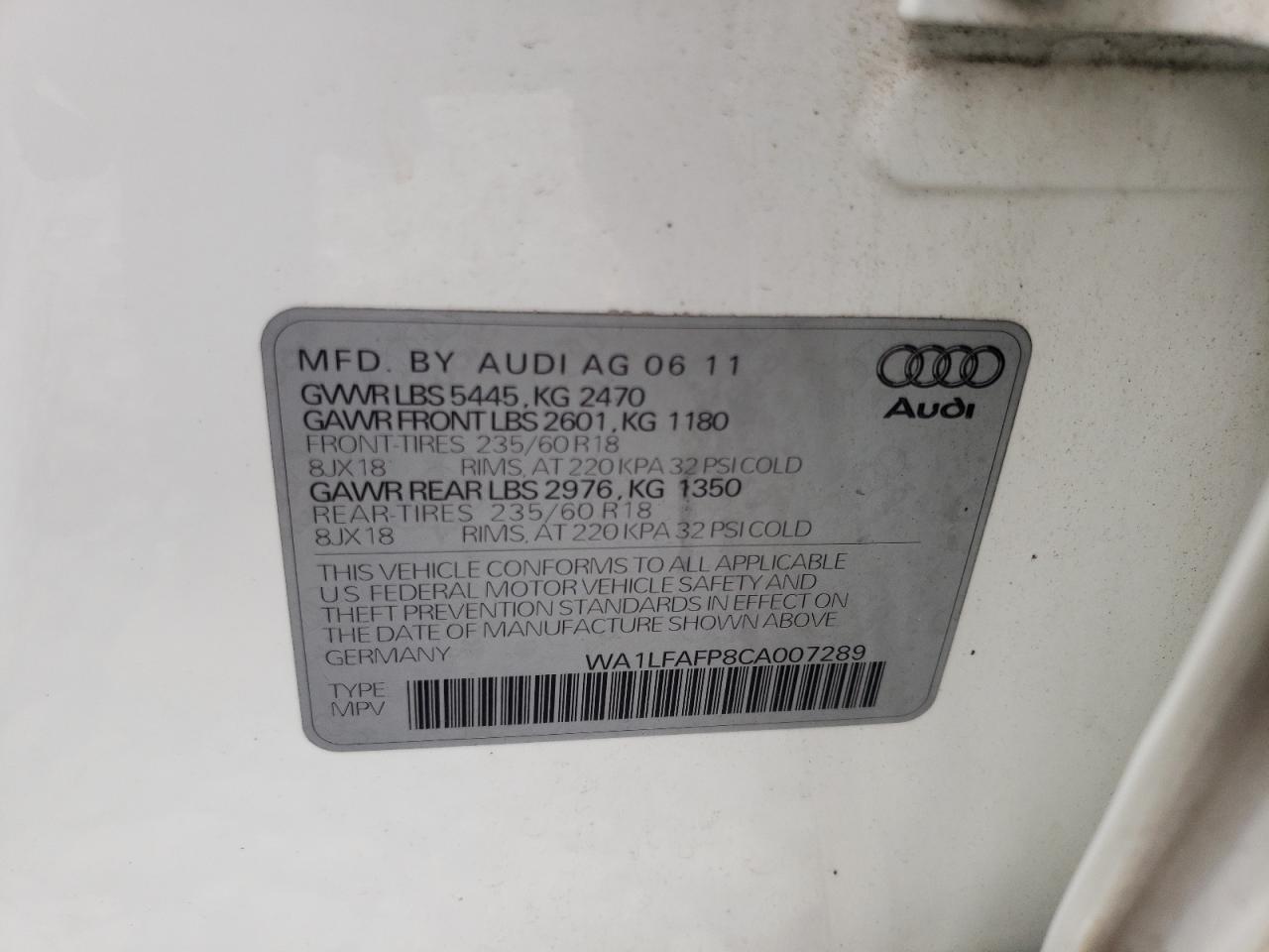 2012 Audi Q5 Premium Plus VIN: WA1LFAFP8CA007289 Lot: 64155084